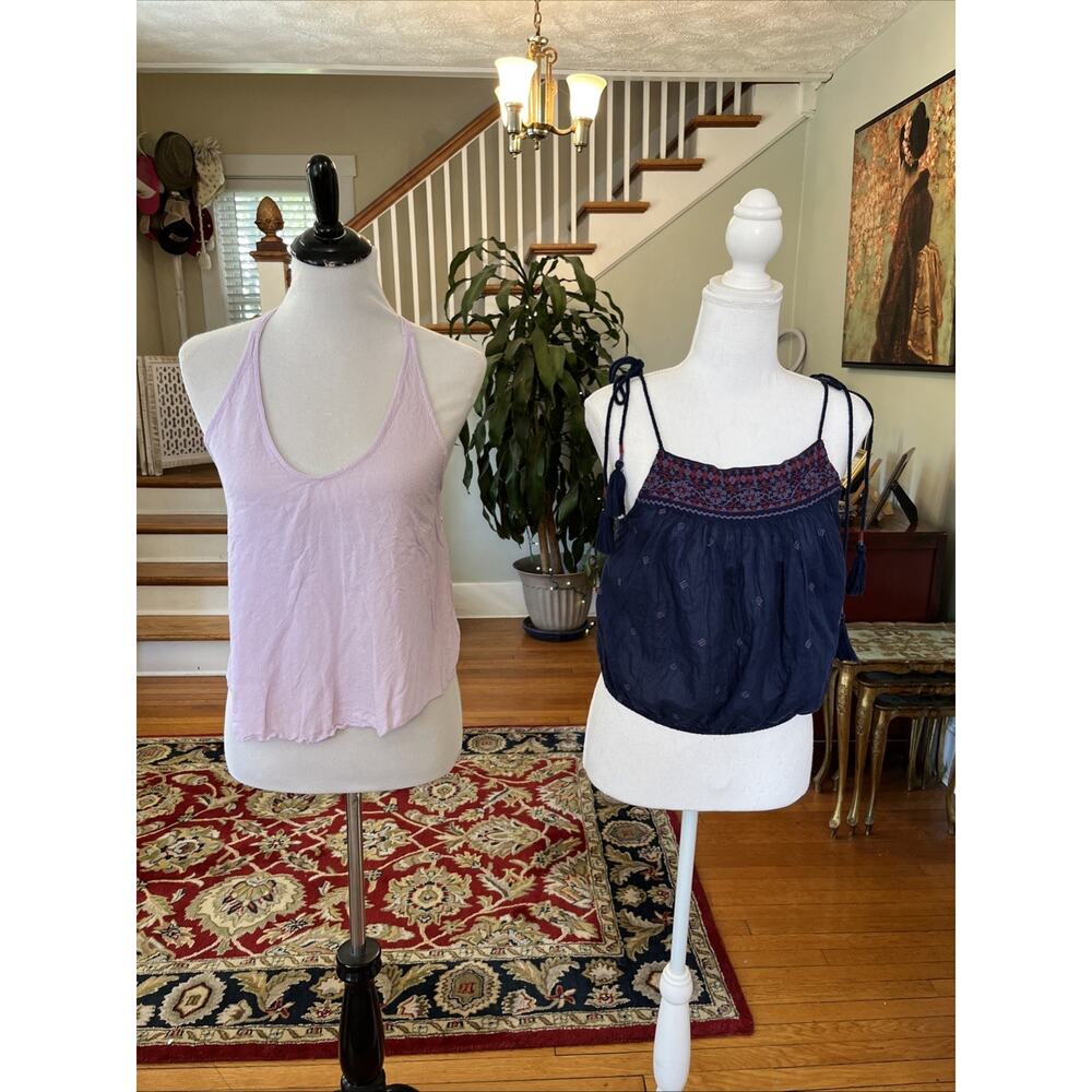 Lot Of 2 Free People x Intimately Free Cropped Tank Tops XS Embroidered Boho
